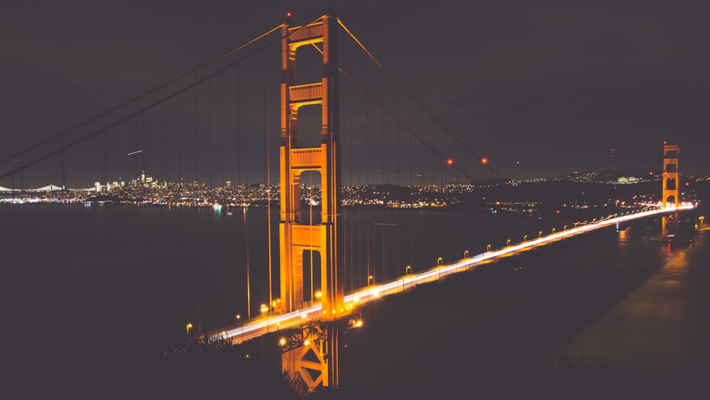 lighted Golden Gate Bridge during nighttime