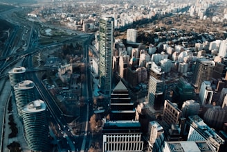 aerial photo of city buildings]