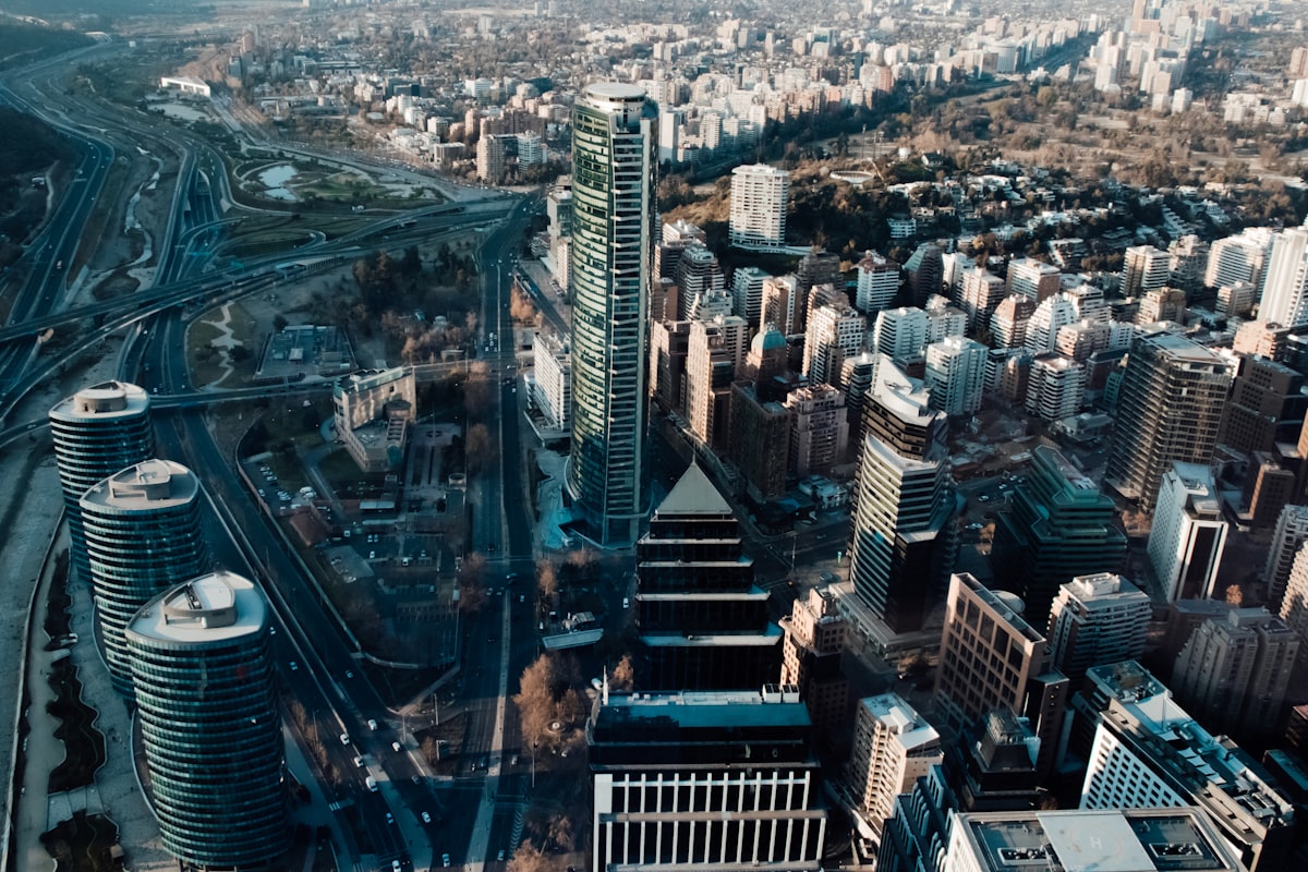Santiago April — autumn light on Lastarria with the Andes visible through clear autumn air