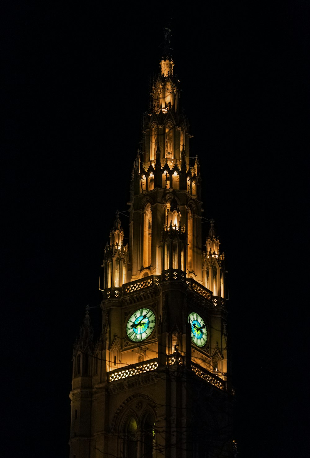 view of clock tower at night