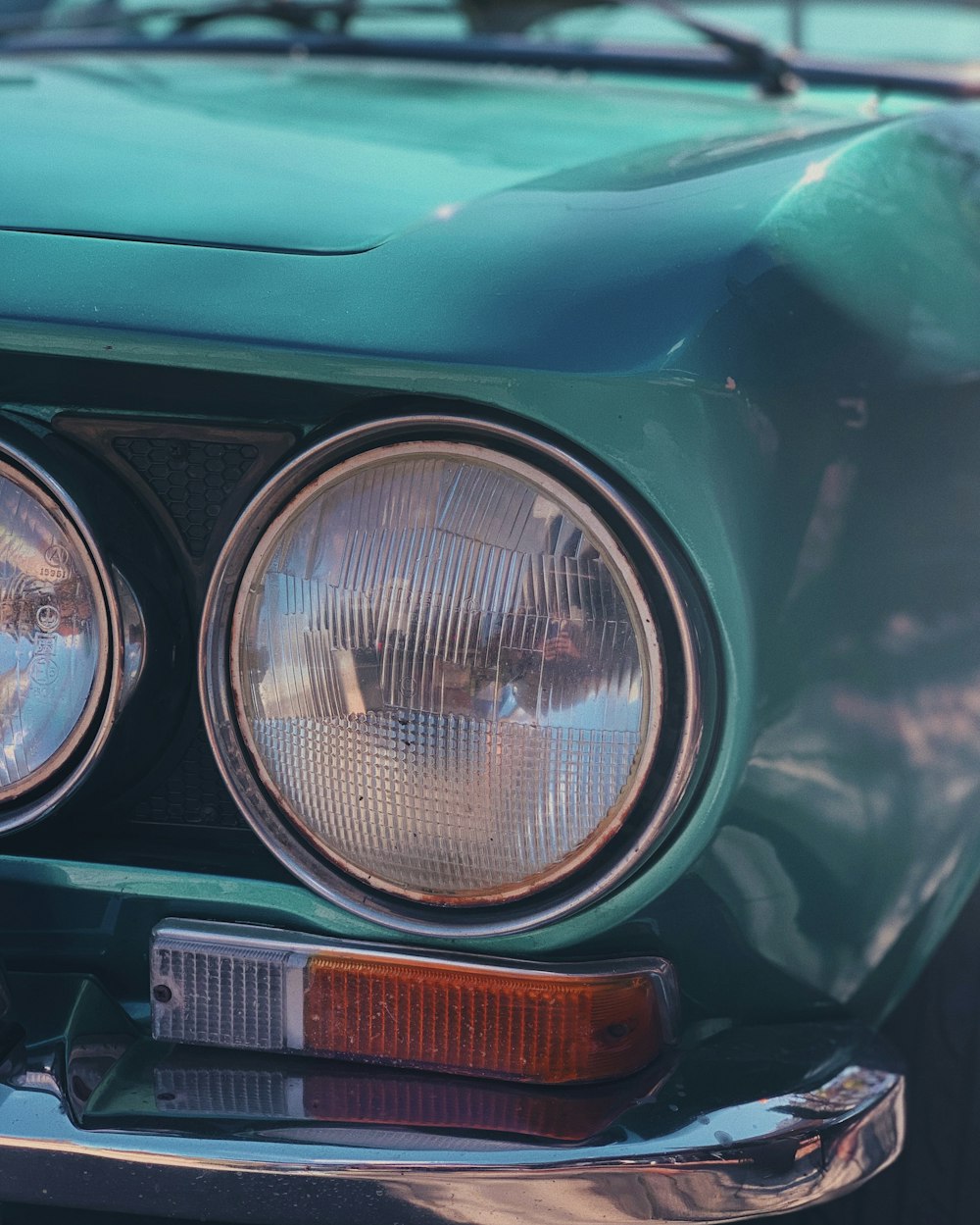 close view of classic car headlights