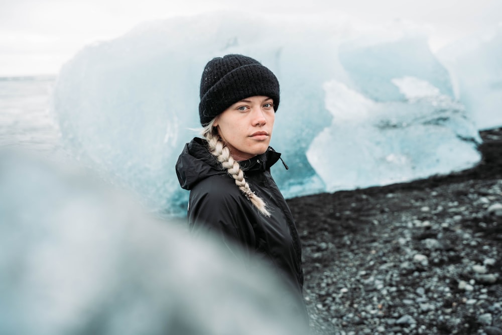 woman standing near ice
