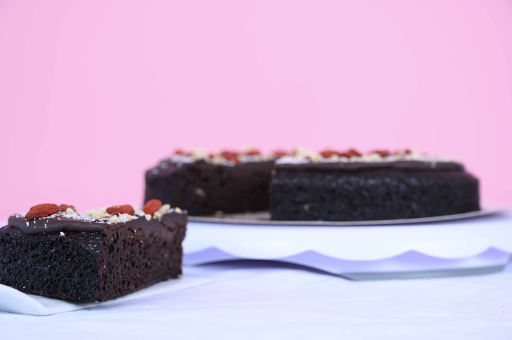 chocolate cakes on white plate