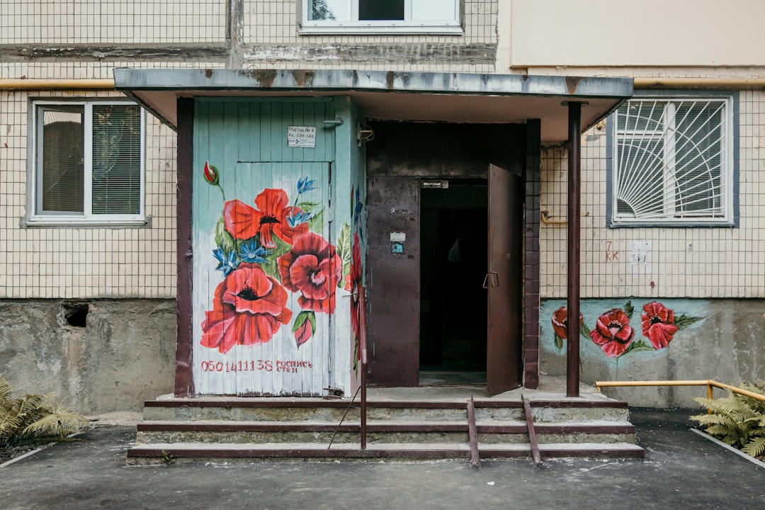 white and red floral door