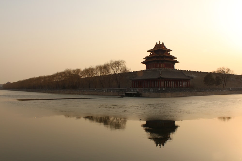 temple near body of water