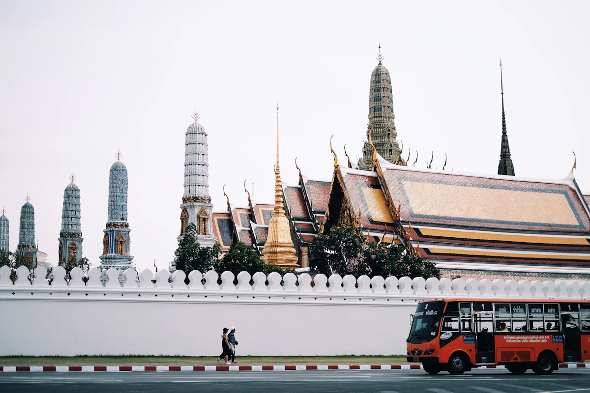 Golden chedis and ornate roofs at the Grand Palace