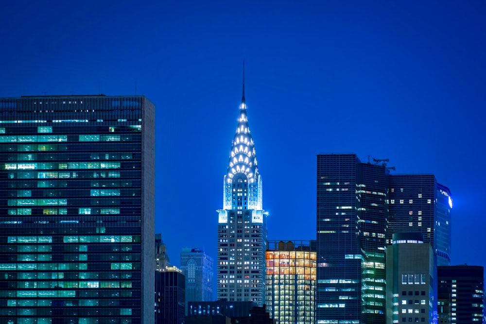 lighted Chrysler building at night