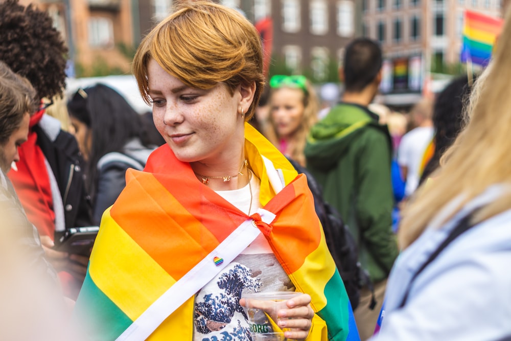 woman with rainbow cape