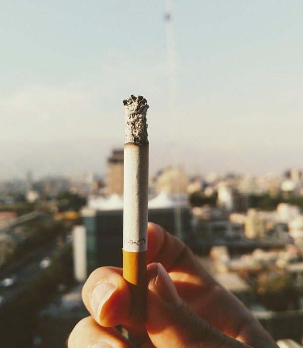 person holds cigarette stick