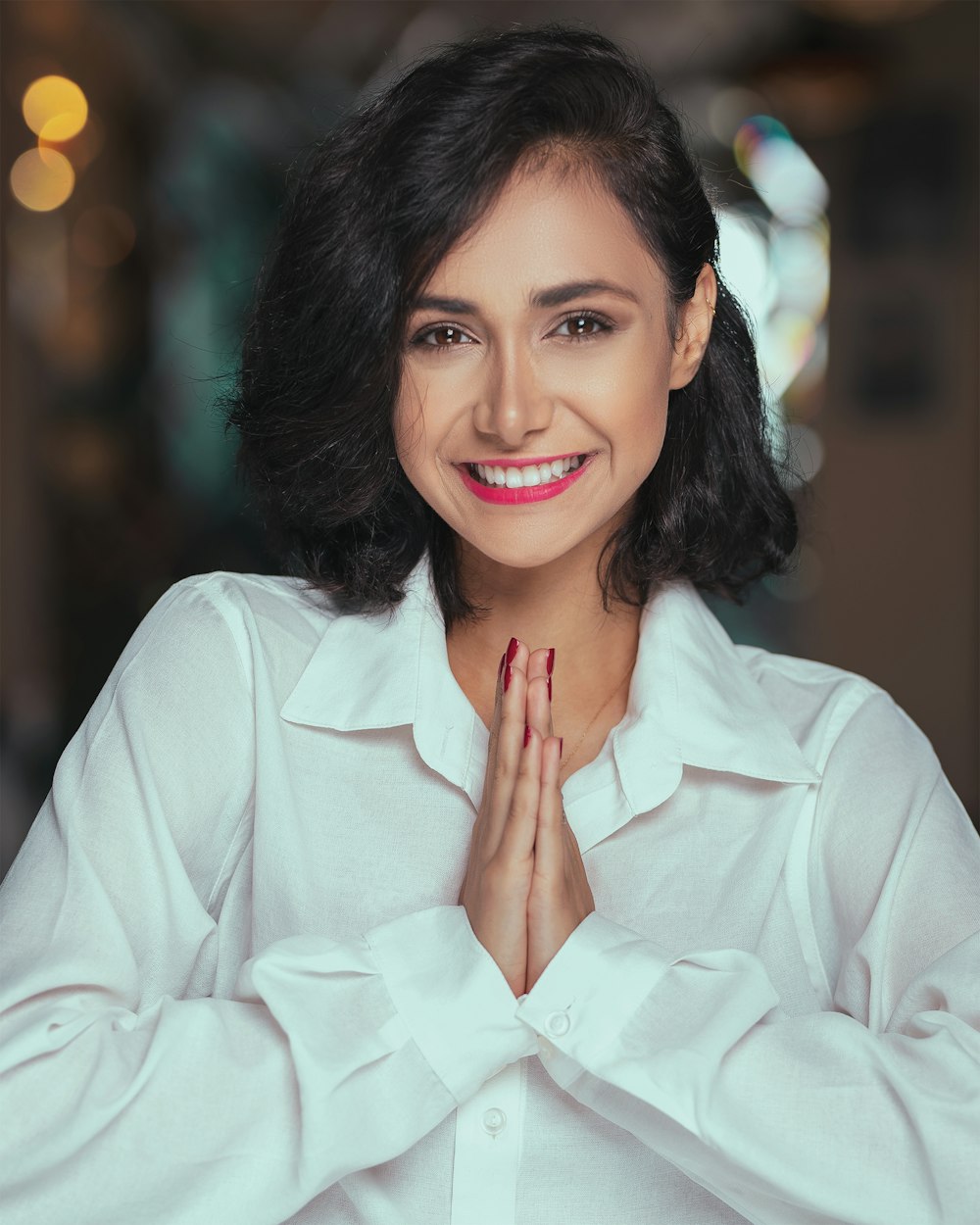 woman in white dress shirt