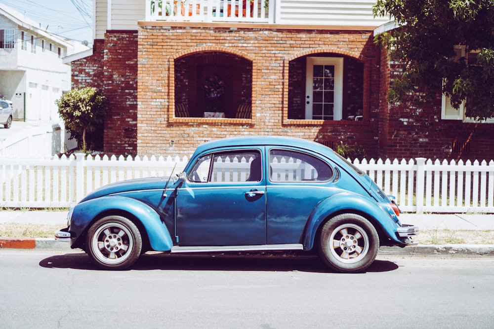 blue Volkswagen Beetle