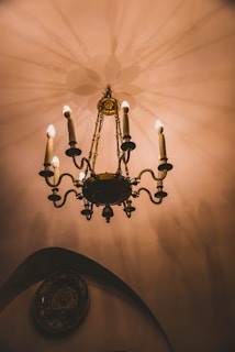 An elegant vintage chandelier casting soft shadows on a minimalist room.