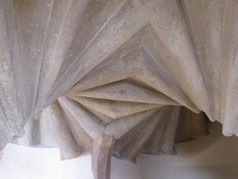 Close-up of stone detailing on a custom-designed staircase.