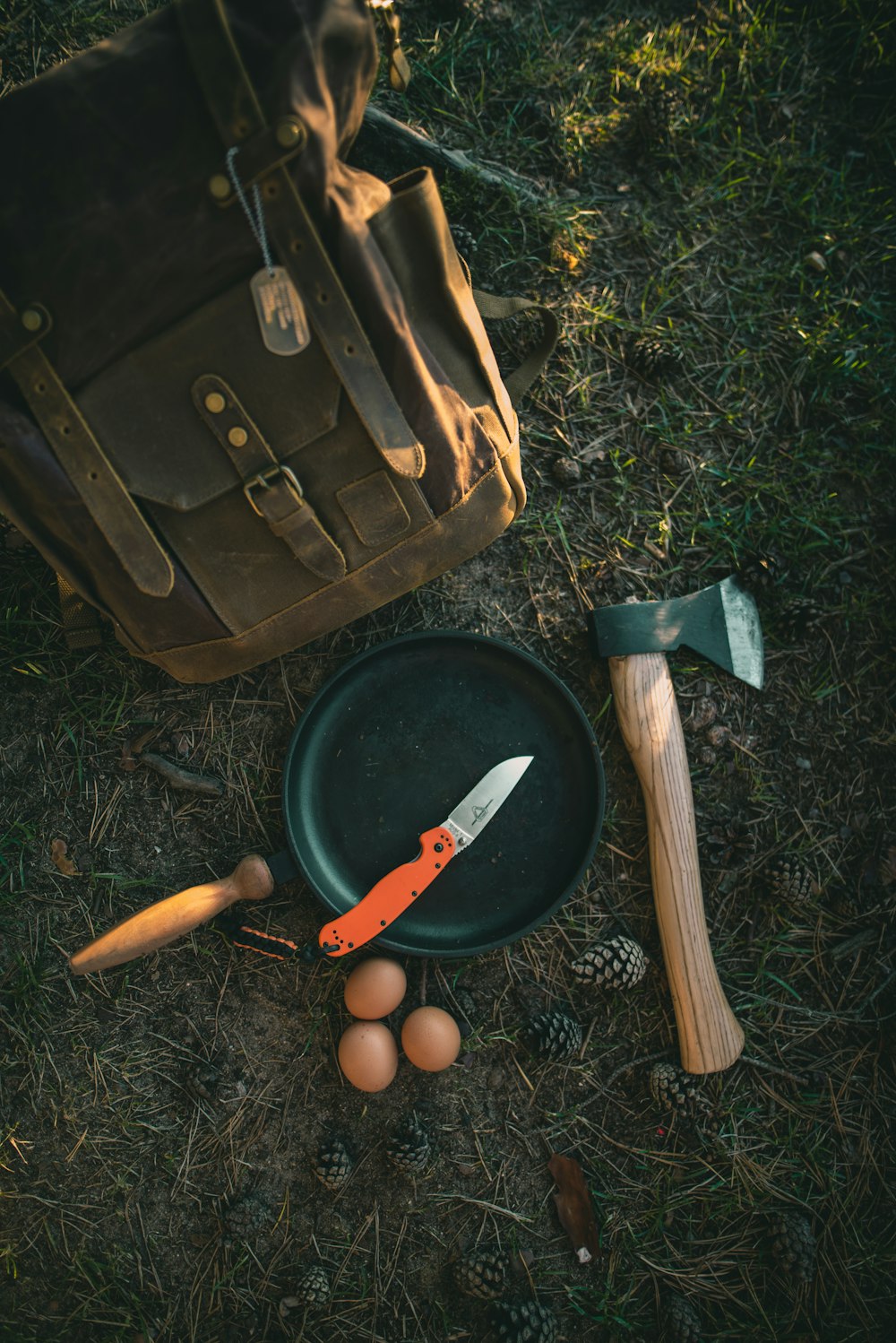 axe beside plate