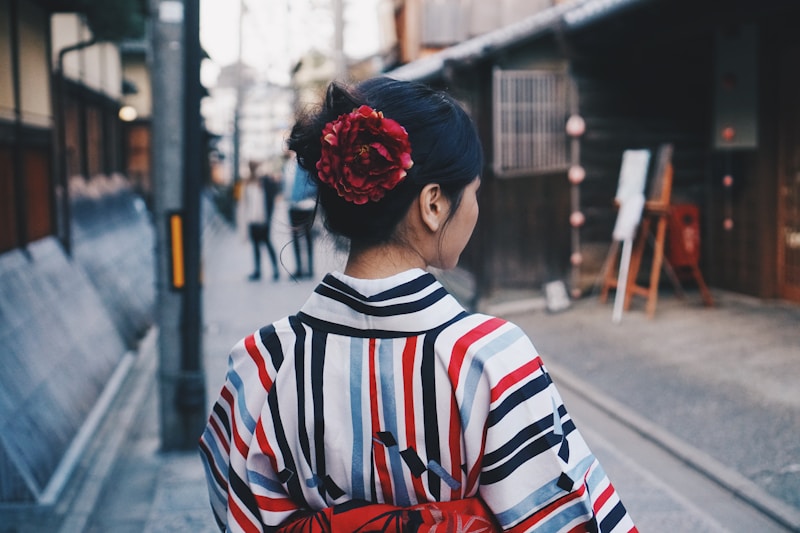 Graceful Kyoto woman in white kimono