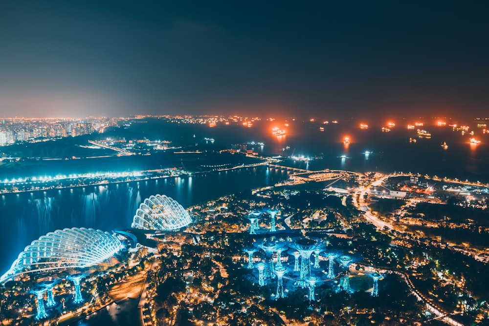 bird's eye view photography of lighted city