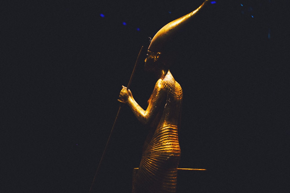 a statue of an egyptian woman holding a staff