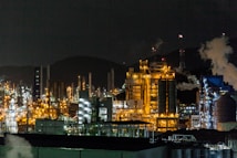 view of factory during nighttime