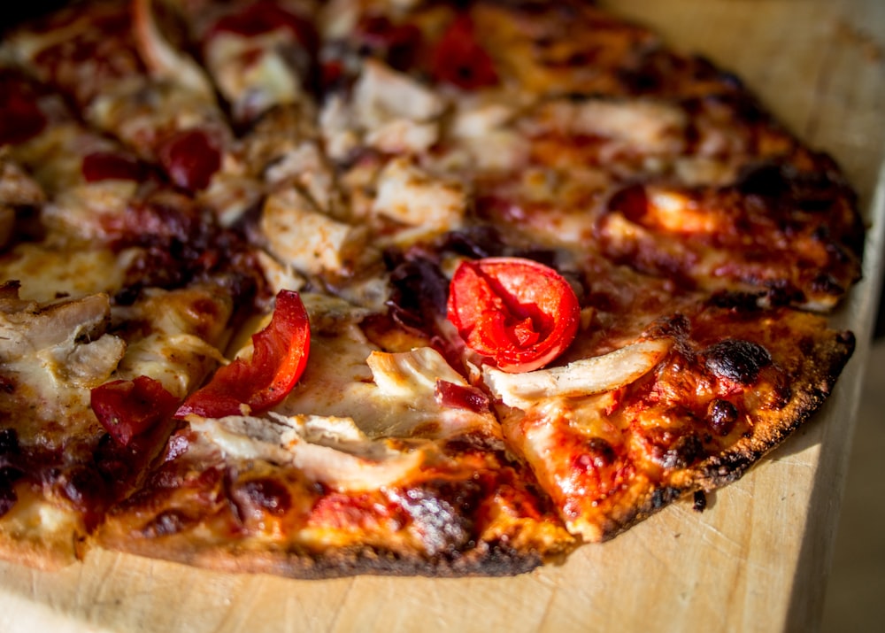 pizza on wooden board