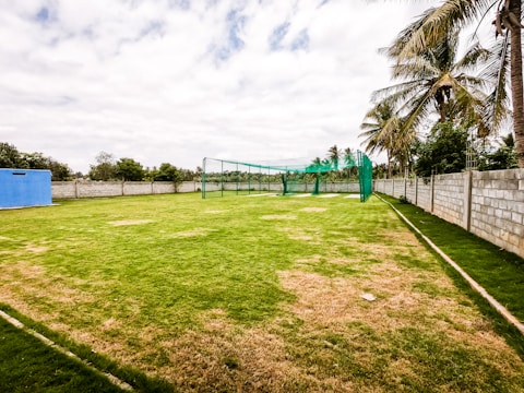 A freshly installed cricket net at a local Chennai sports ground.