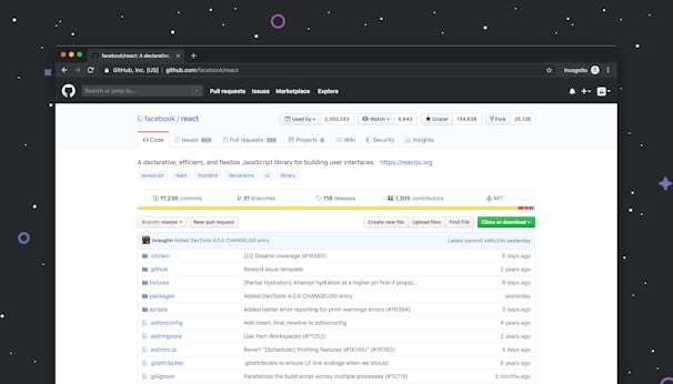 Visual representation of a repository dashboard showing commit history and branches