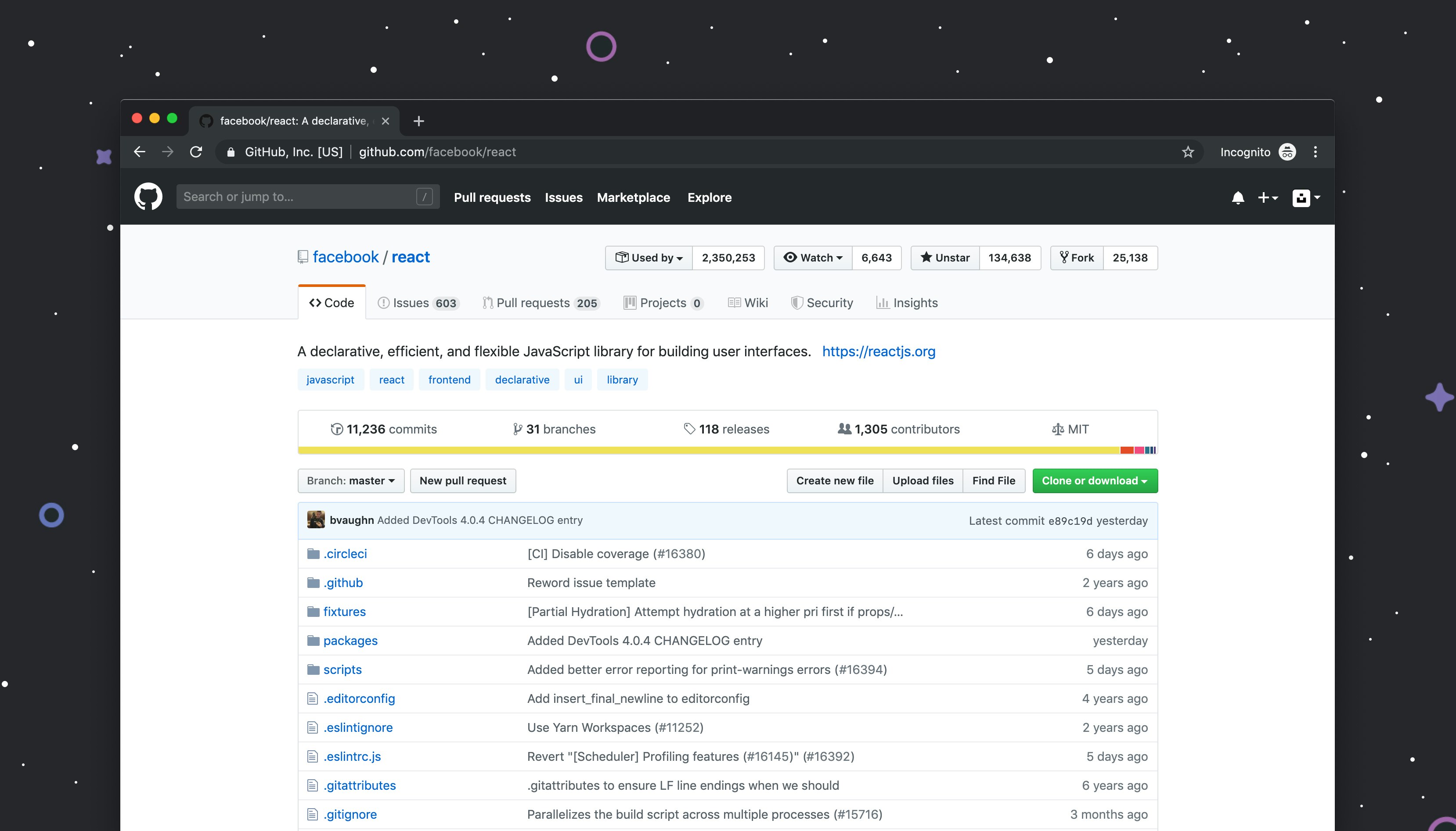 Github website on desktop