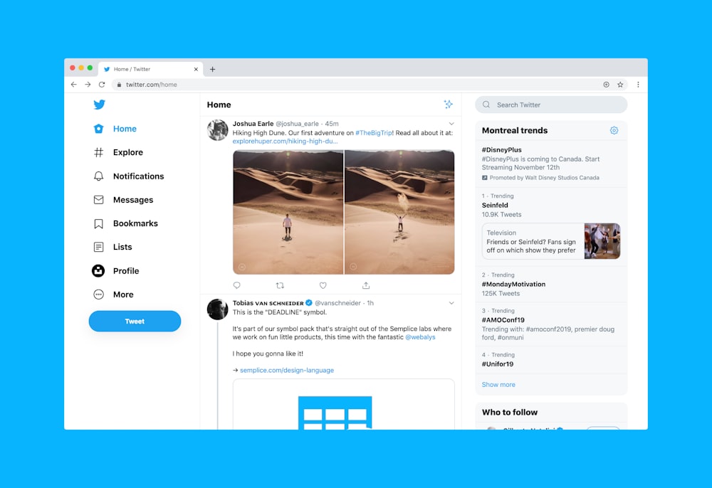 Twitter website on desktop