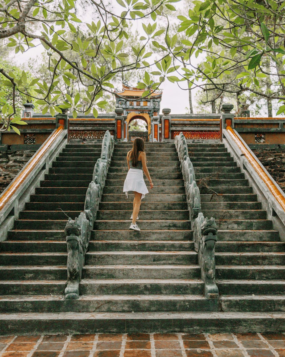 woman walking on stairs