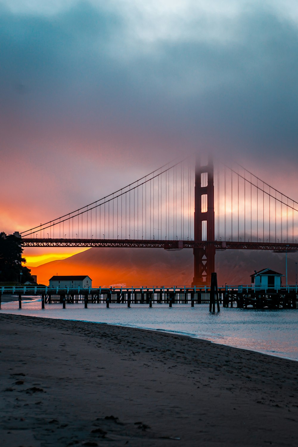 bridge under clouds