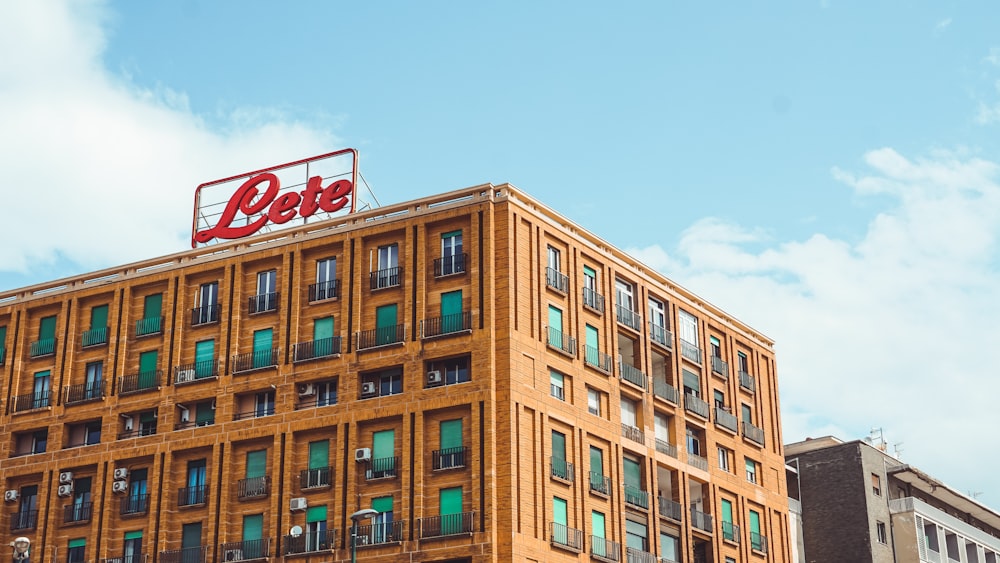 a large building with a sign on top of it