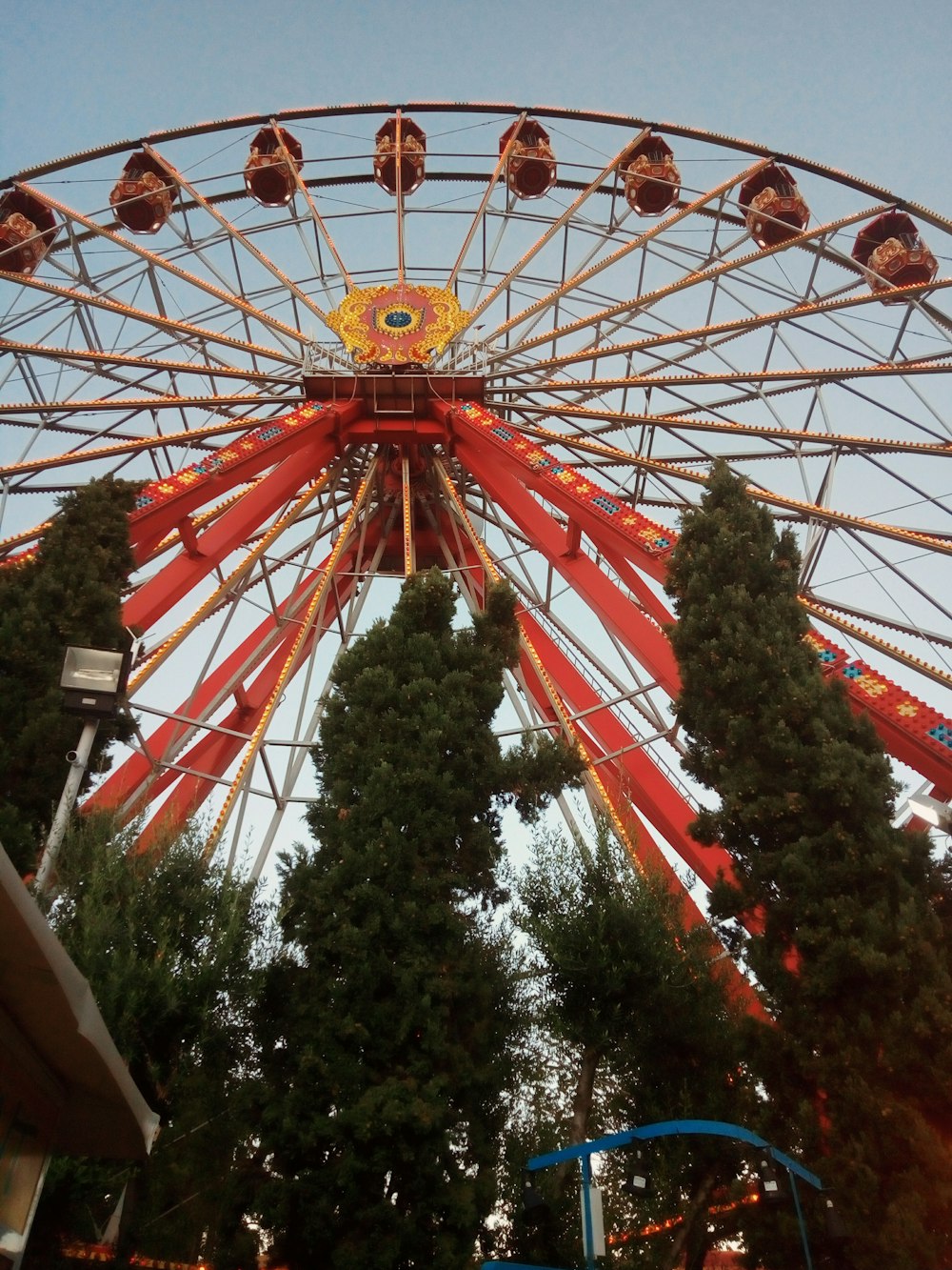 a large ferris wheel in a park with trees