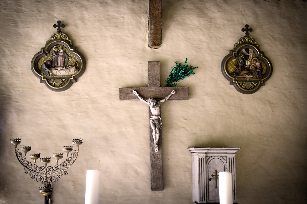 brown crucifix wall decor