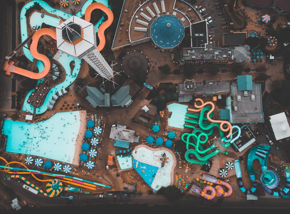 top-view of a water park