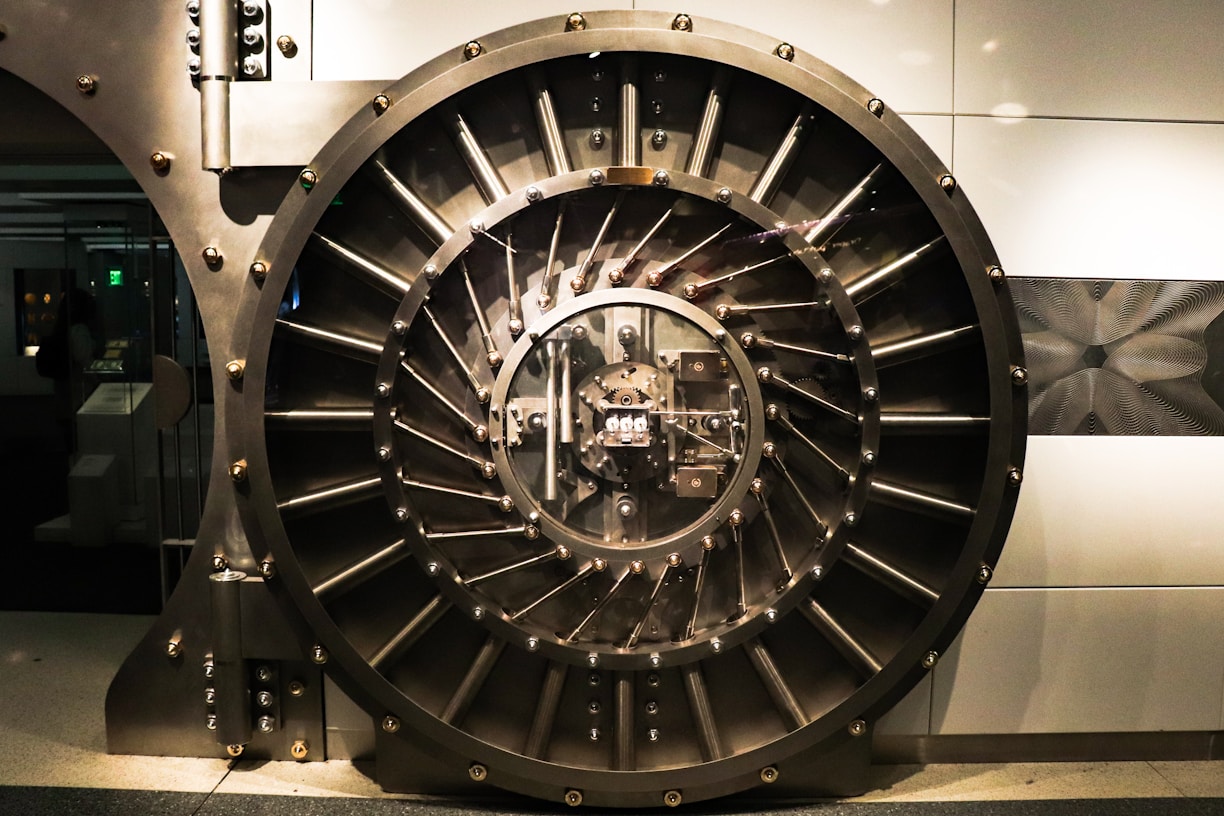 A futuristic vault door embedded in a digital landscape, conveying strong data defense.