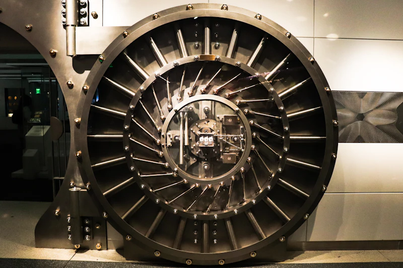 Round steel bank vault door