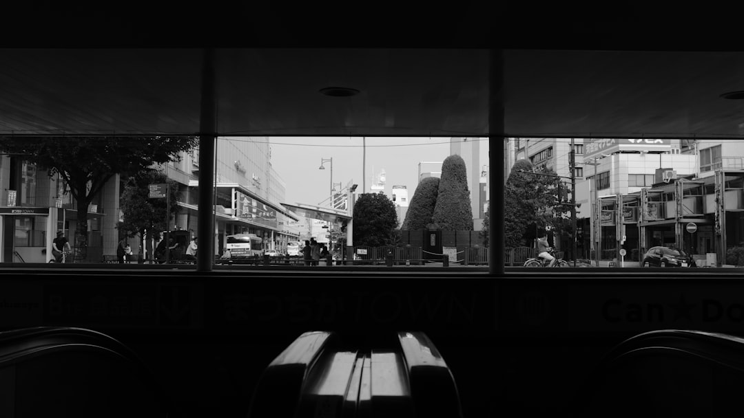 grayscale photo of cafe