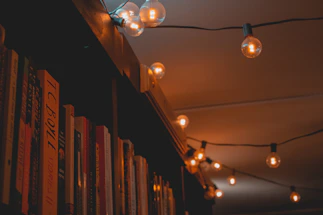 turned-on string lights