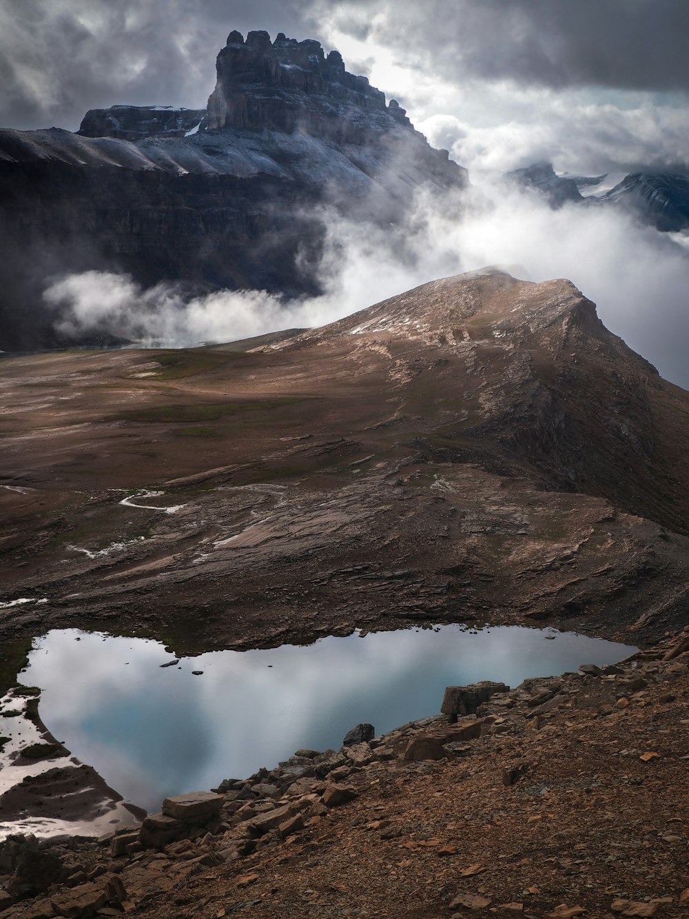 foggy mountain and lake