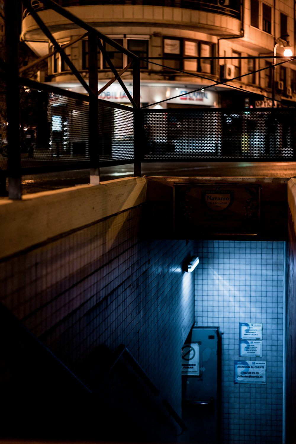 an overhead view of a building at night