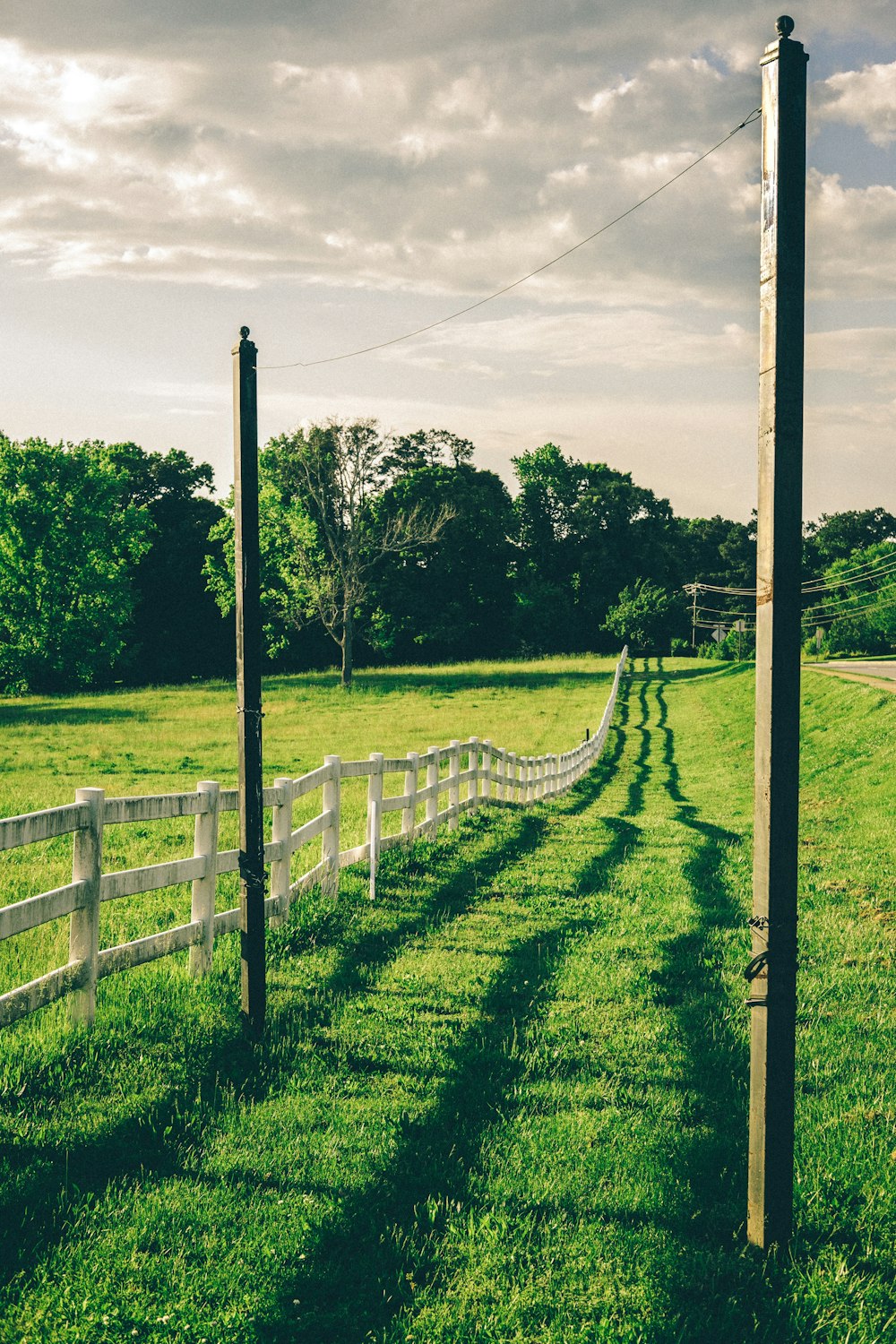 white fence on green field at daytime