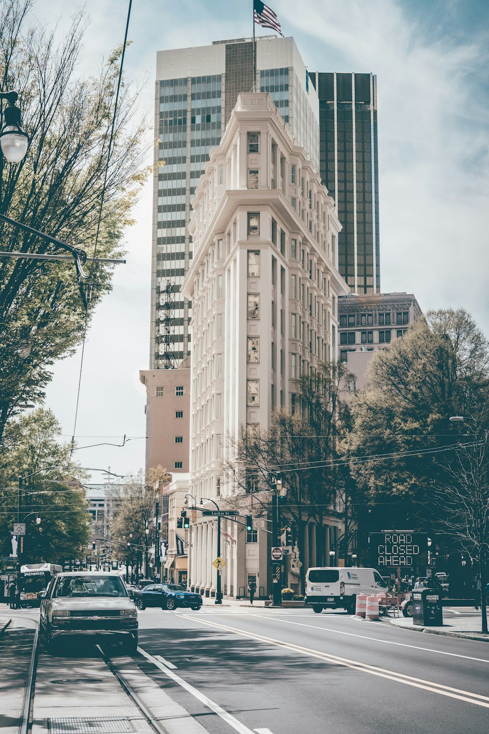 white building with American flag on top