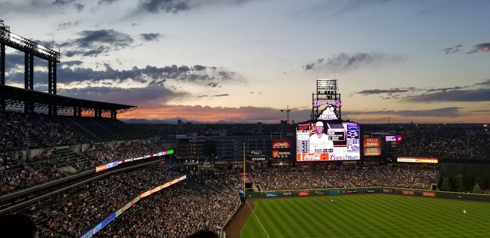 football stadium during golden hour