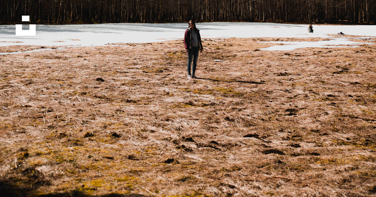 Ground Viewing Person standing on ground viewing mountain covered with snow under ...