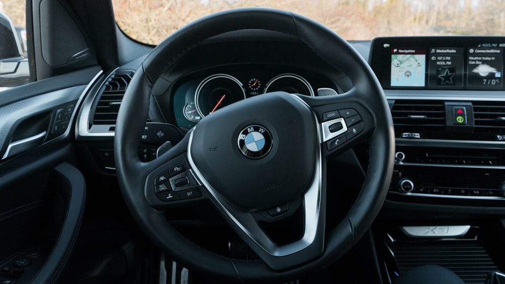 black BMW steering wheel