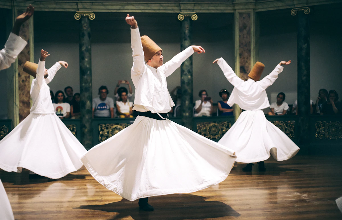 Traditional Sufi whirling dancers performing at a Dubai event