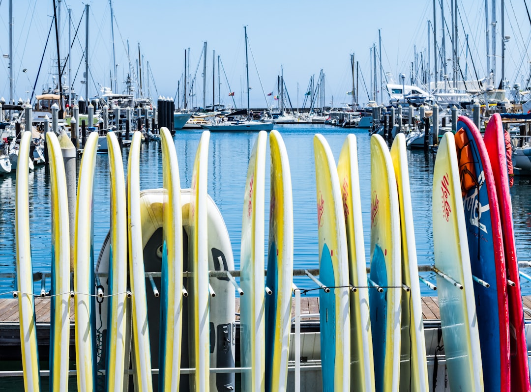 beige surfboards near ocean,