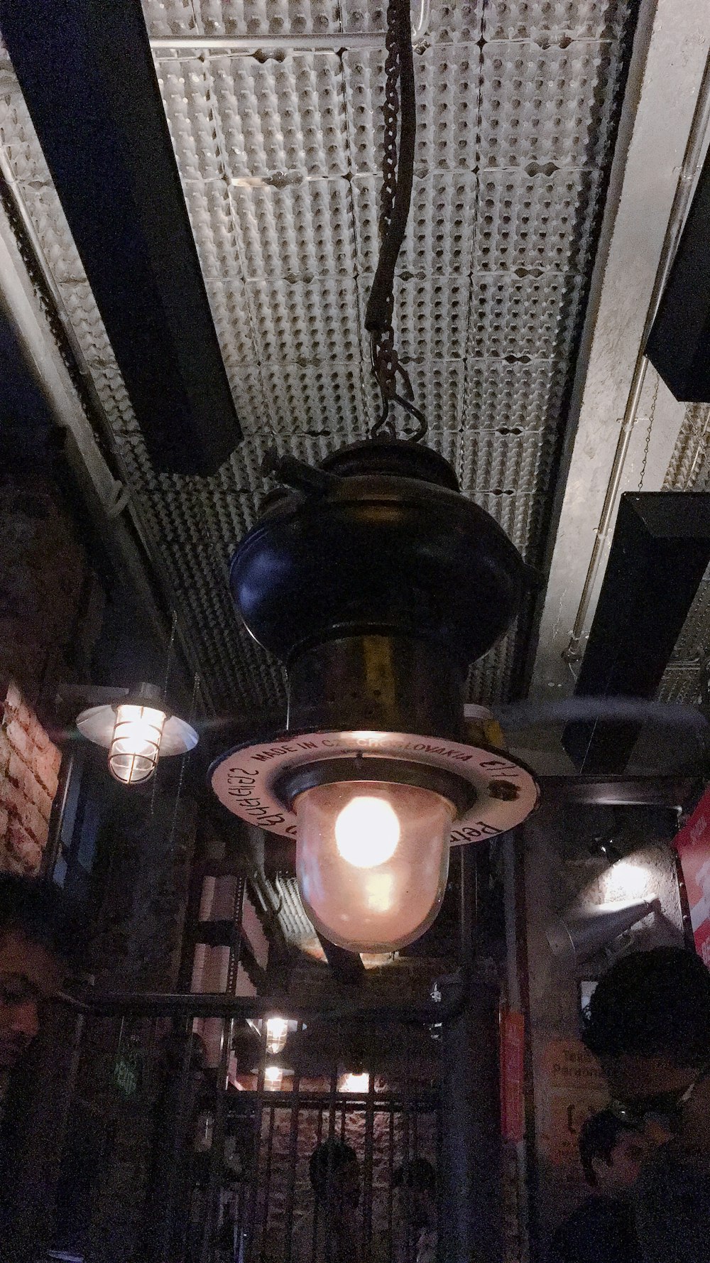 turned on pendant lamps inside room