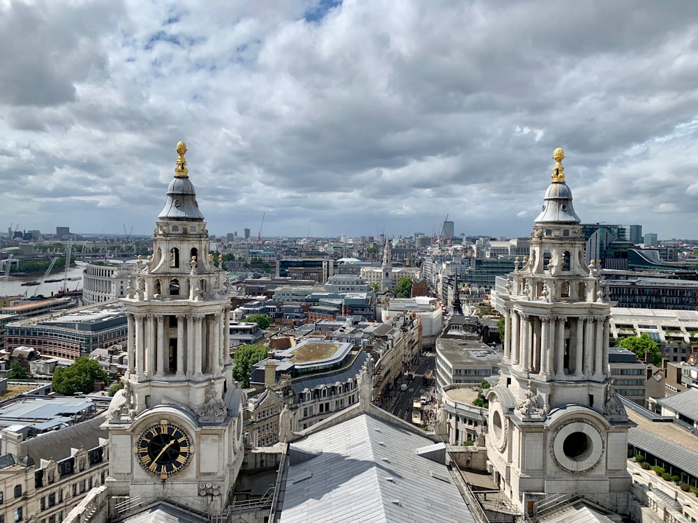 two white concrete towers