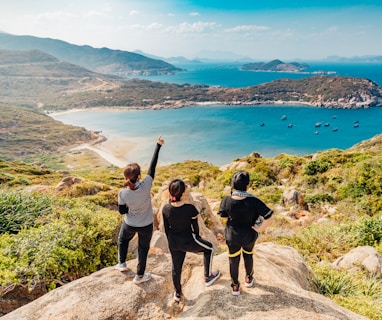 three women on mountain