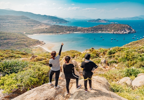 three women on mountain